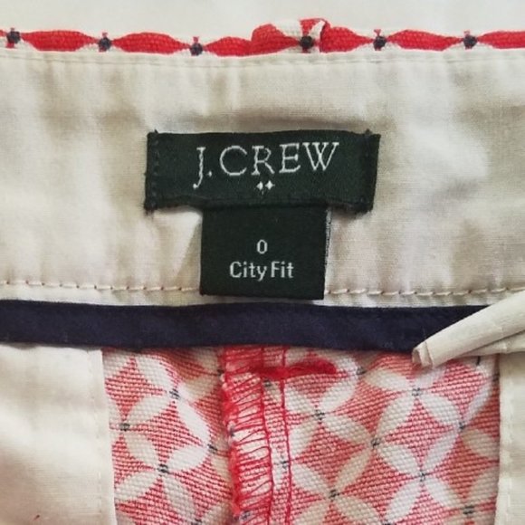 J. CREW Red Print City Fit Cotton Shorts 0 - Picture 3 of 3
